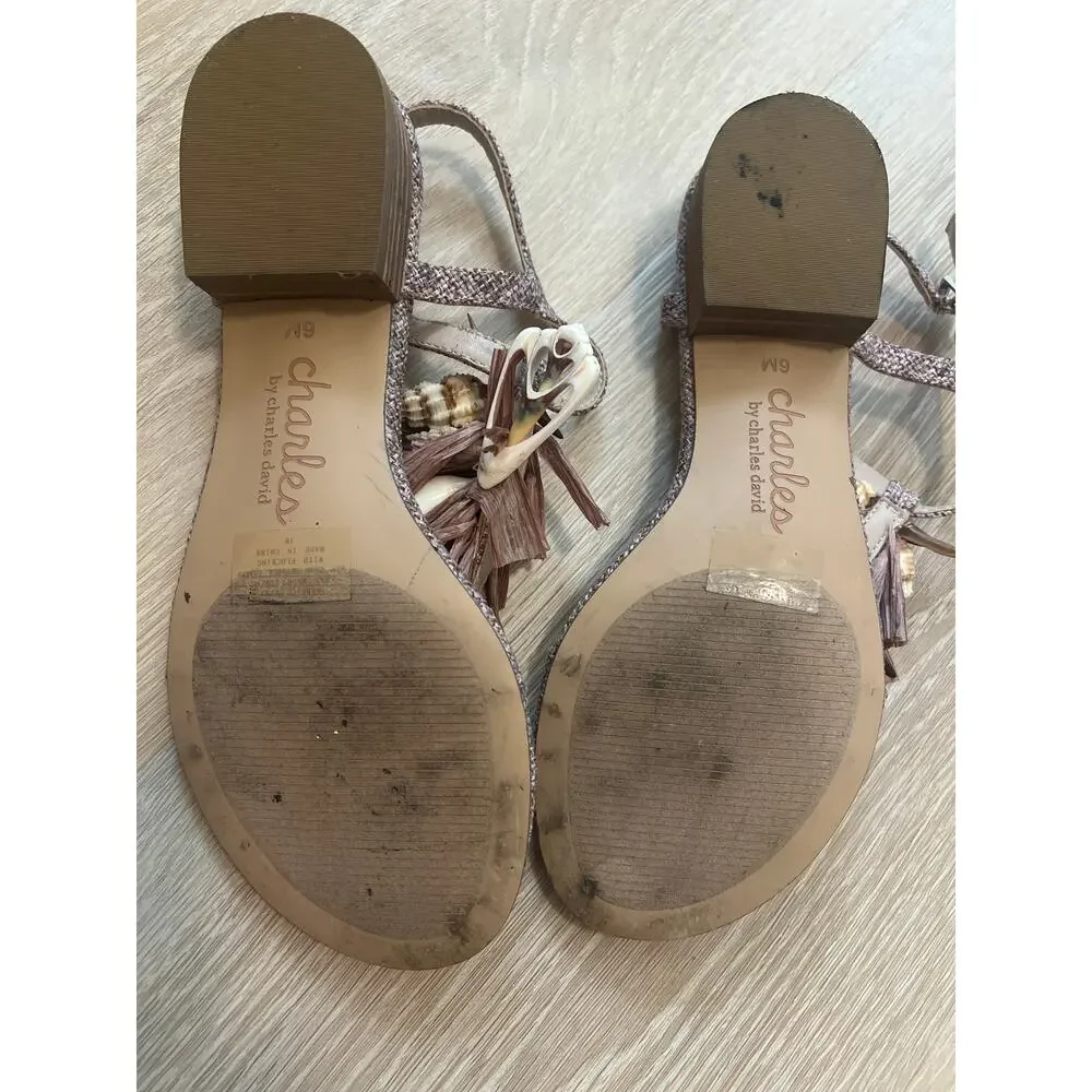 Charles by Charles David Seashell Flat Sandal Size 6M Beach Wear Wedding Coastal - Picture 5 of 5